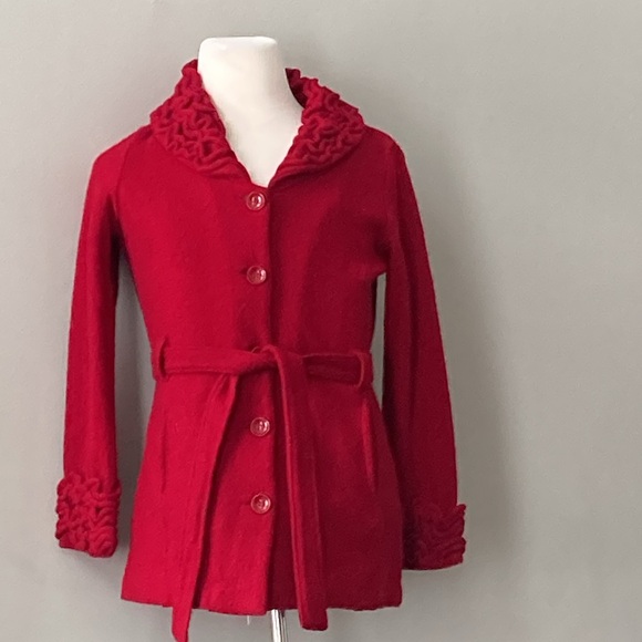 Cynthia Rowley Sweaters - Women's Red Button-Up Sweater with Belt